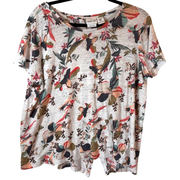 RACHEL ZOE Blouse Top‎ 1X 100% Linen Back Buttons Floral Beachy Coastal Travel - Picture 1 of 9